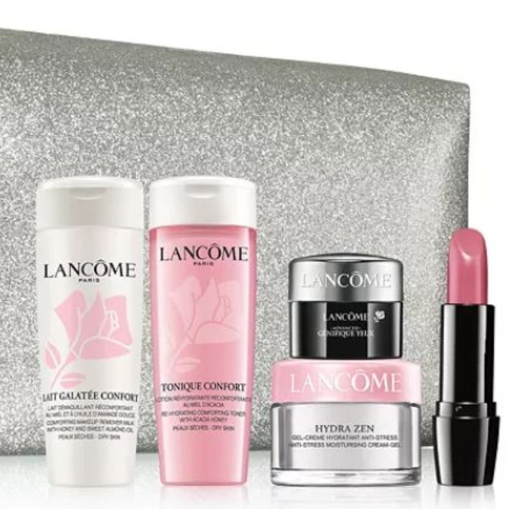 Lancôme Gift Set - Lipstick & Silver Cosmetics Bag